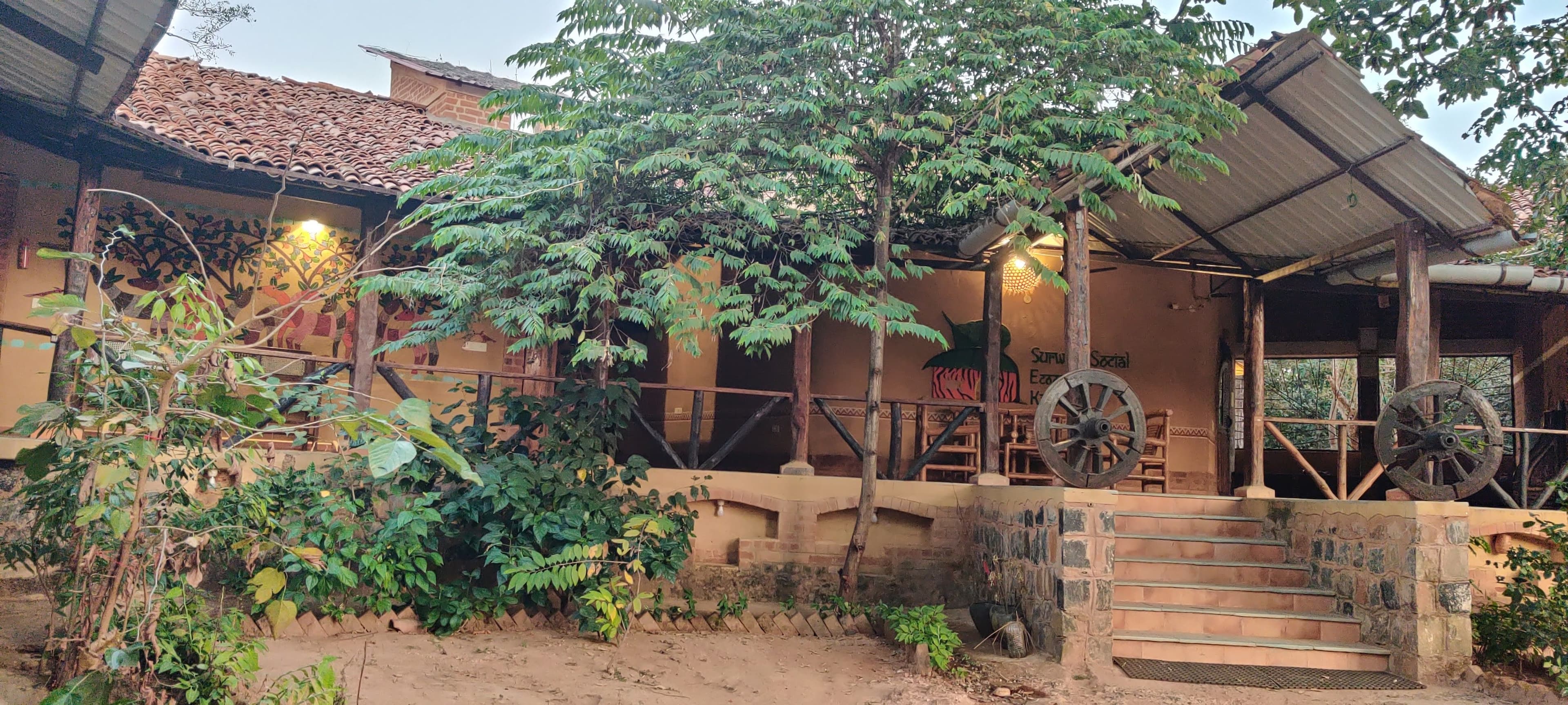 Exterior view of Surwahi Eco-Lodge built with traditional mud architecture